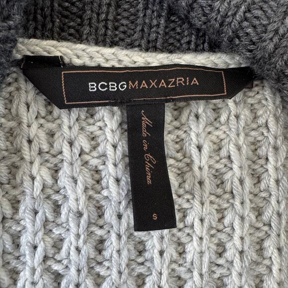 BCBGMAXAZRIA Gray Striped Tie-Waist Shawl Collar Cardigan Sweater- Small - Picture 6 of 8